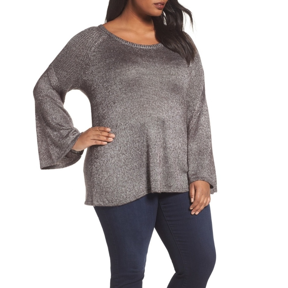 Sejour Silver Metallic Bell-Sleeve Sweater